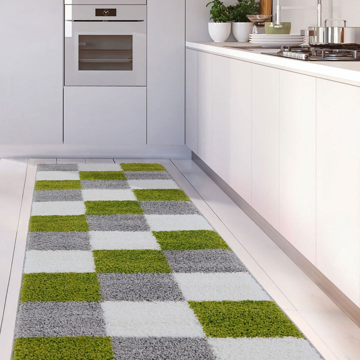 Geometric Design Thick Shaggy Area Rugs Green