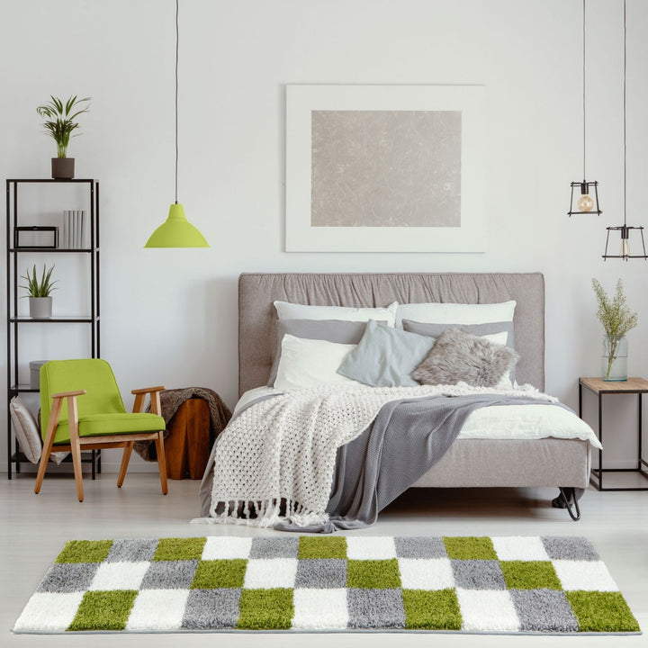 Geometric Design Thick Shaggy Area Rugs Green
