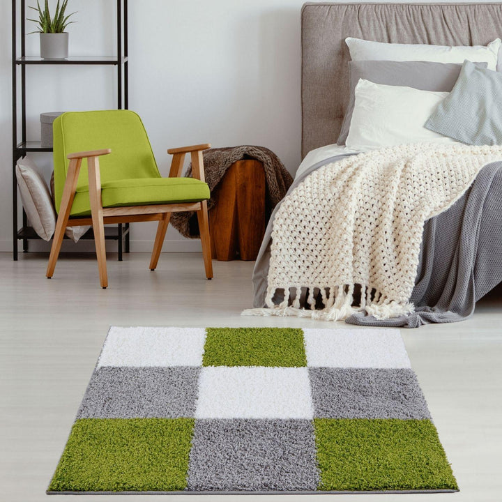 Geometric Design Thick Shaggy Area Rugs Green