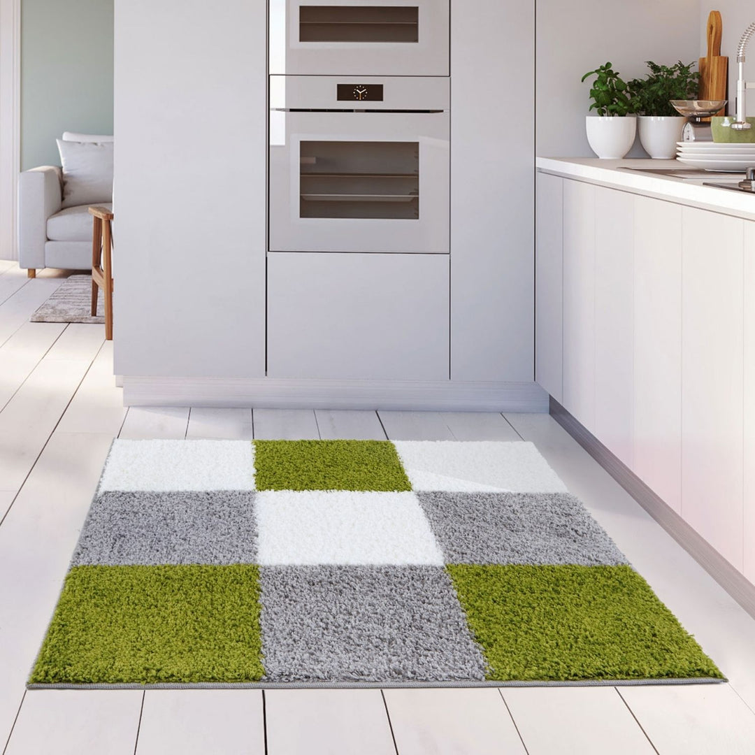 Geometric Design Thick Shaggy Area Rugs Green