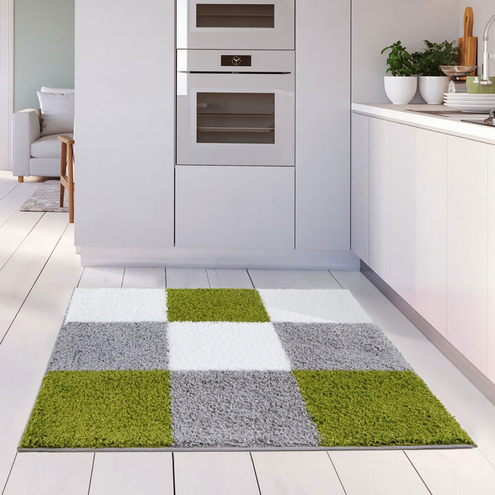 Geometric Design Thick Shaggy Area Rugs Green