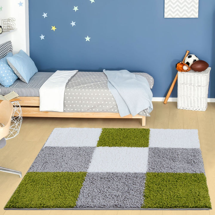 Geometric Design Thick Shaggy Area Rugs Green