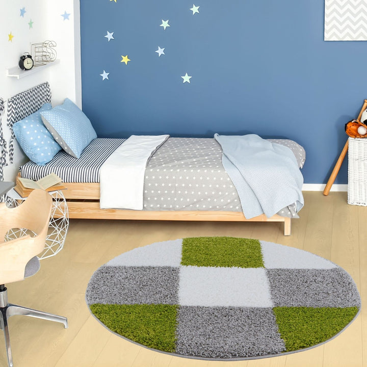 Geometric Design Thick Shaggy Area Rugs Green