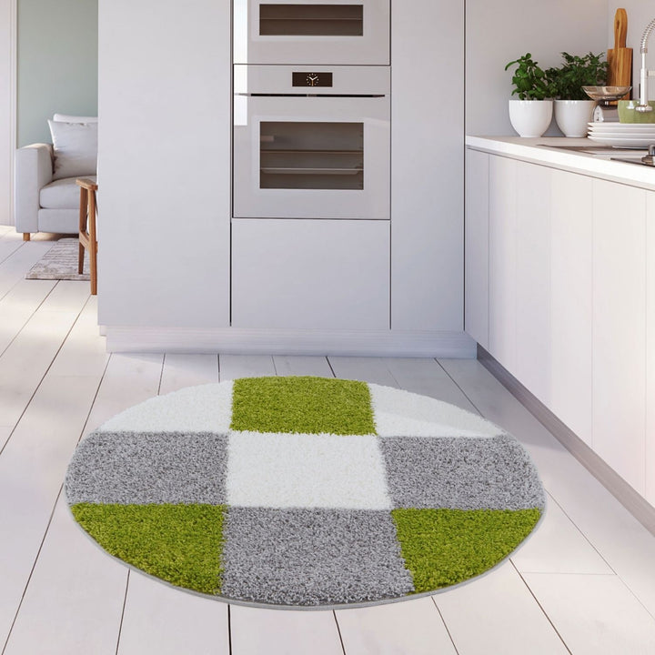 Geometric Design Thick Shaggy Area Rugs Green