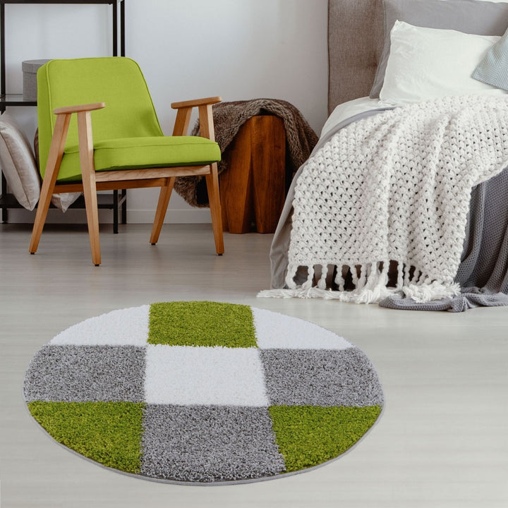 Geometric Design Thick Shaggy Area Rugs Green