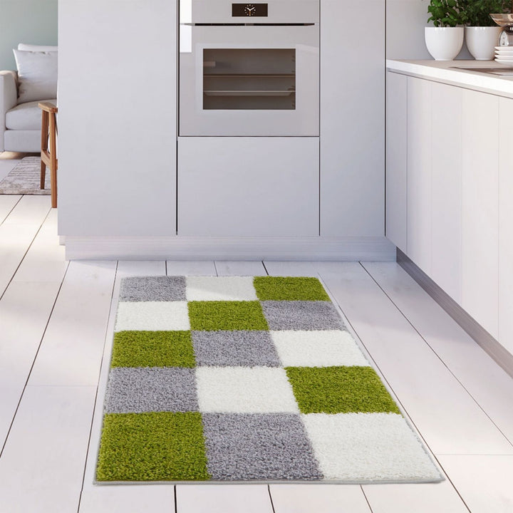 Geometric Design Thick Shaggy Area Rugs Green