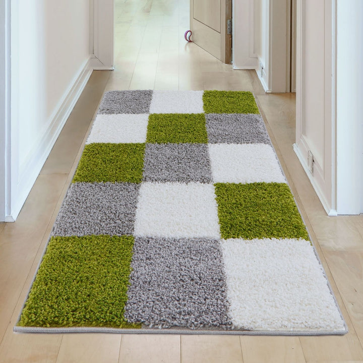 Geometric Design Thick Shaggy Area Rugs Green