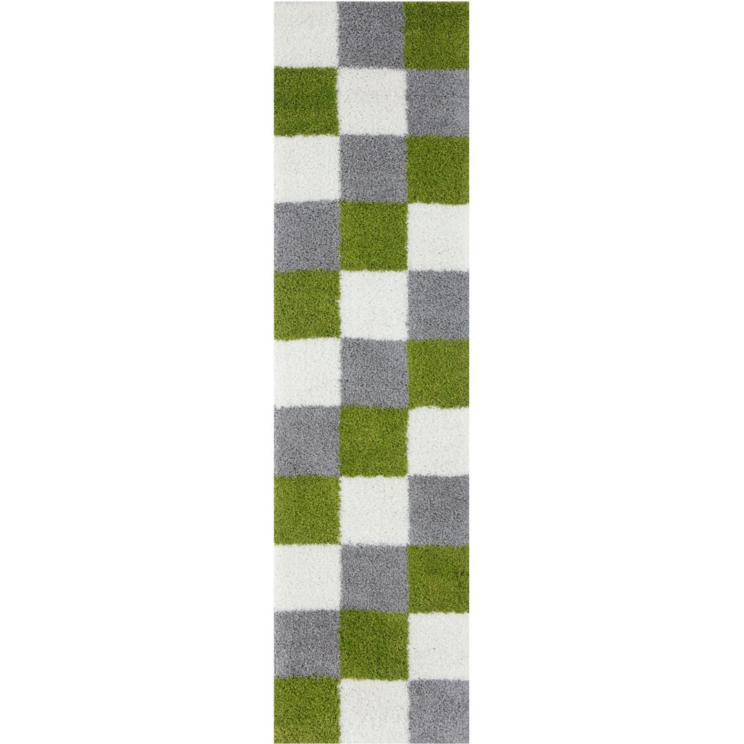 Geometric Design Thick Shaggy Area Rugs Green