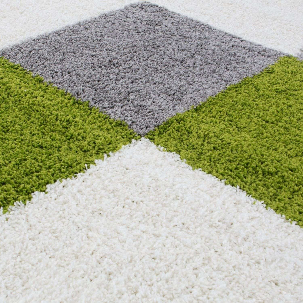 Geometric Design Thick Shaggy Area Rugs Green