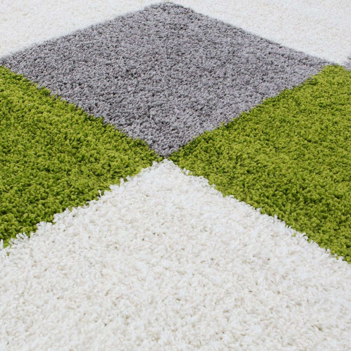 Geometric Design Thick Shaggy Area Rugs Green