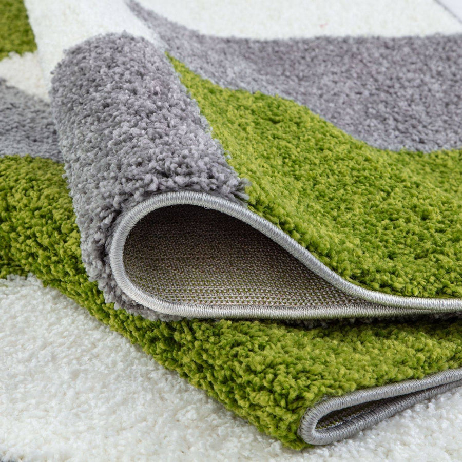 Geometric Design Thick Shaggy Area Rugs Green | The Rugs