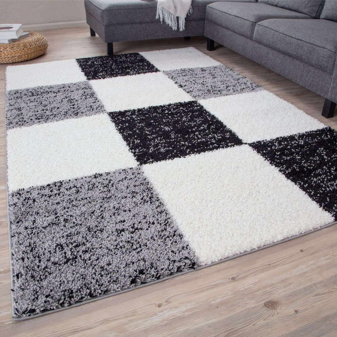 Geometric Design Thick Shaggy Area Rugs Grey