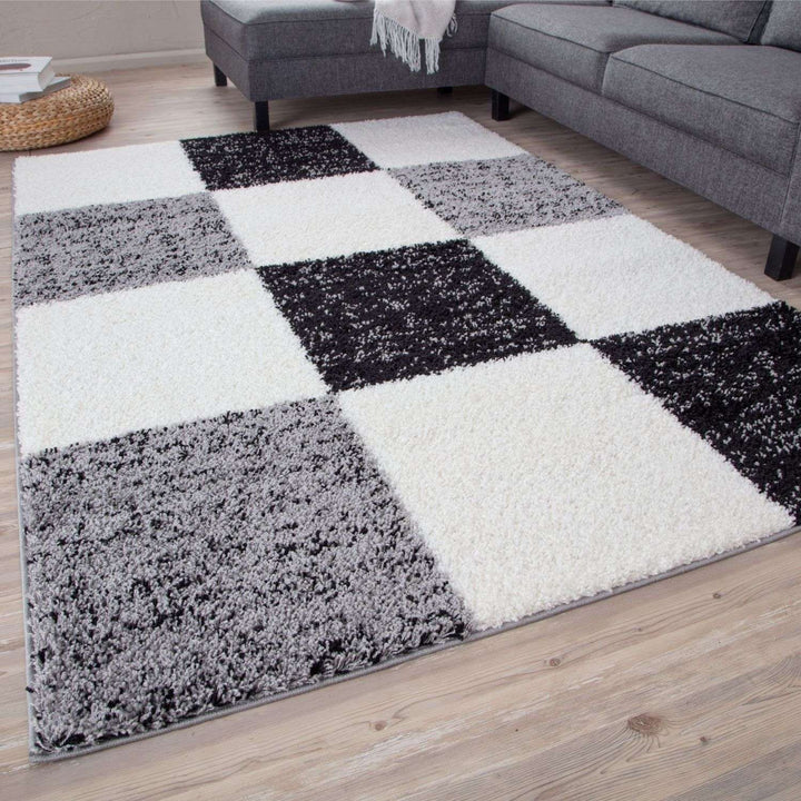Geometric Design Thick Shaggy Area Rugs Grey