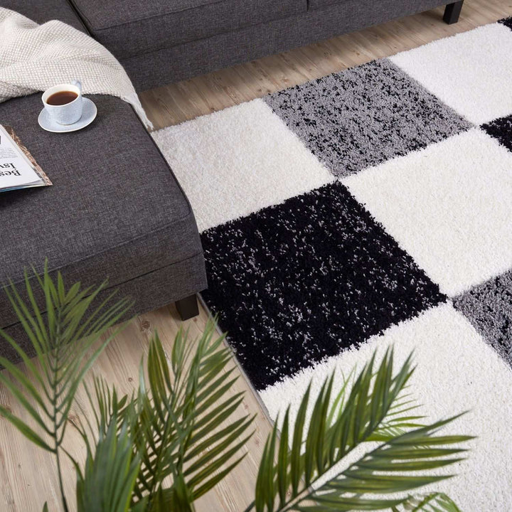 Geometric Design Thick Shaggy Area Rugs Grey
