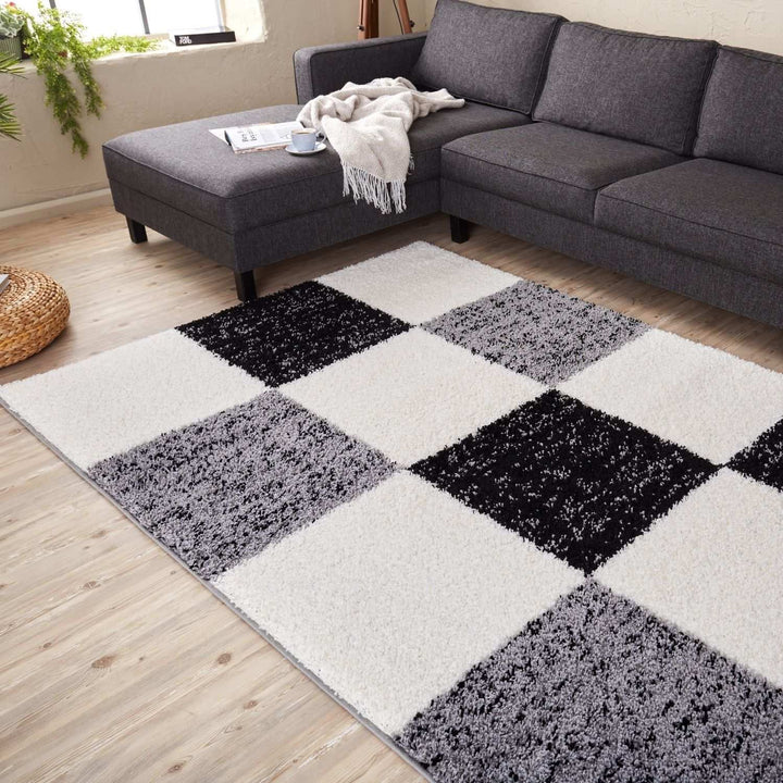 Geometric Design Thick Shaggy Area Rugs Grey