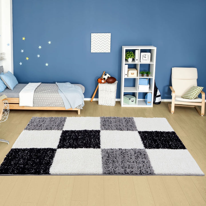Geometric Design Thick Shaggy Area Rugs Grey