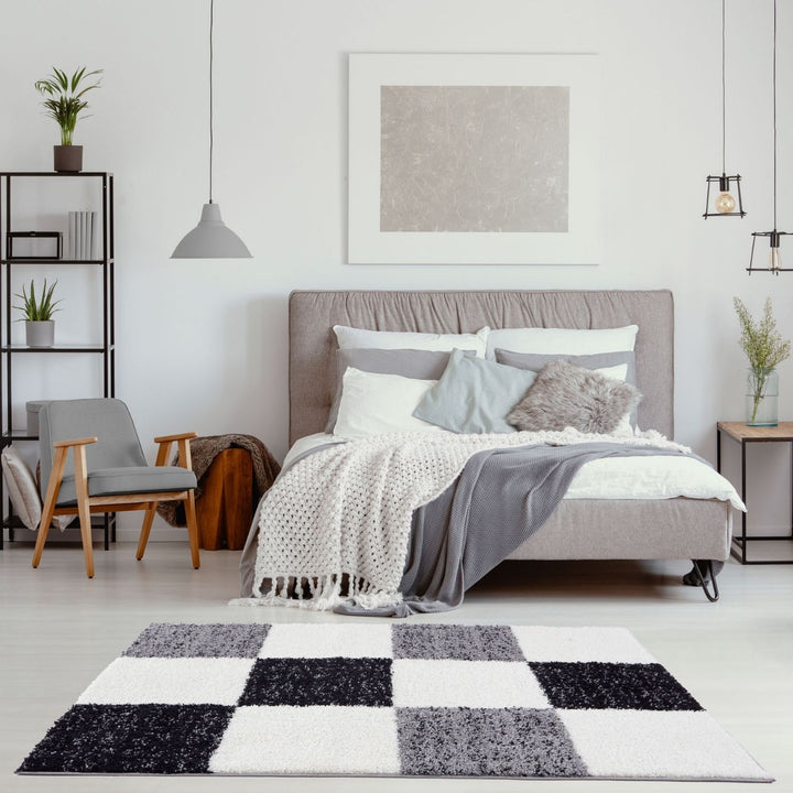 Geometric Design Thick Shaggy Area Rugs Grey