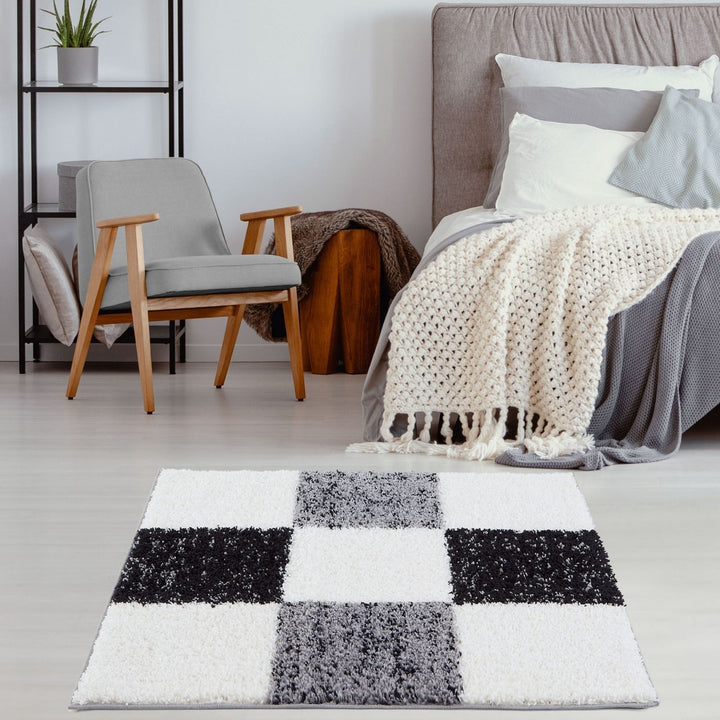 Geometric Design Thick Shaggy Area Rugs Grey