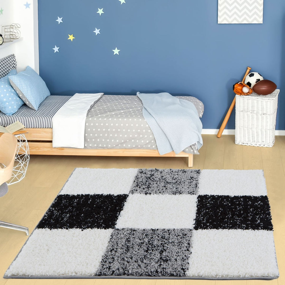 Geometric Design Thick Shaggy Area Rugs Grey