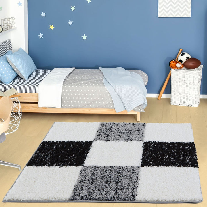 Geometric Design Thick Shaggy Area Rugs Grey