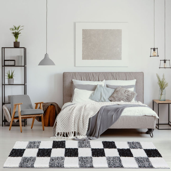 Geometric Design Thick Shaggy Area Rugs Grey