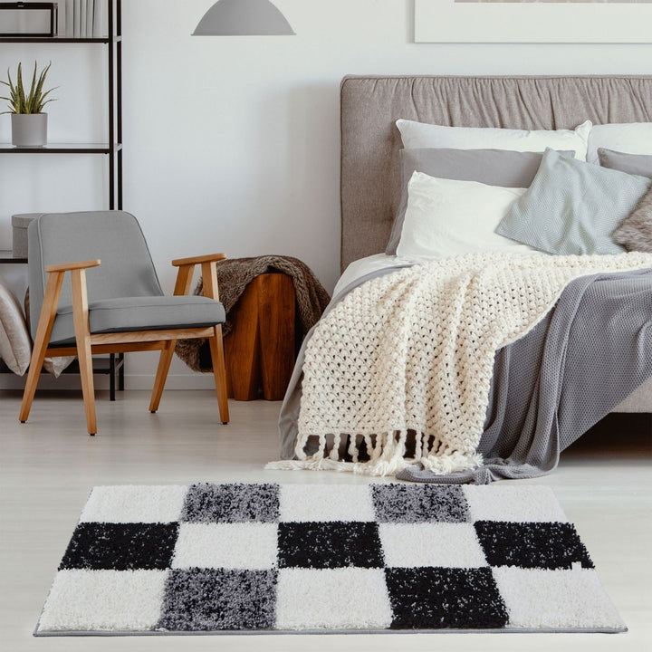 Geometric Design Thick Shaggy Area Rugs Grey