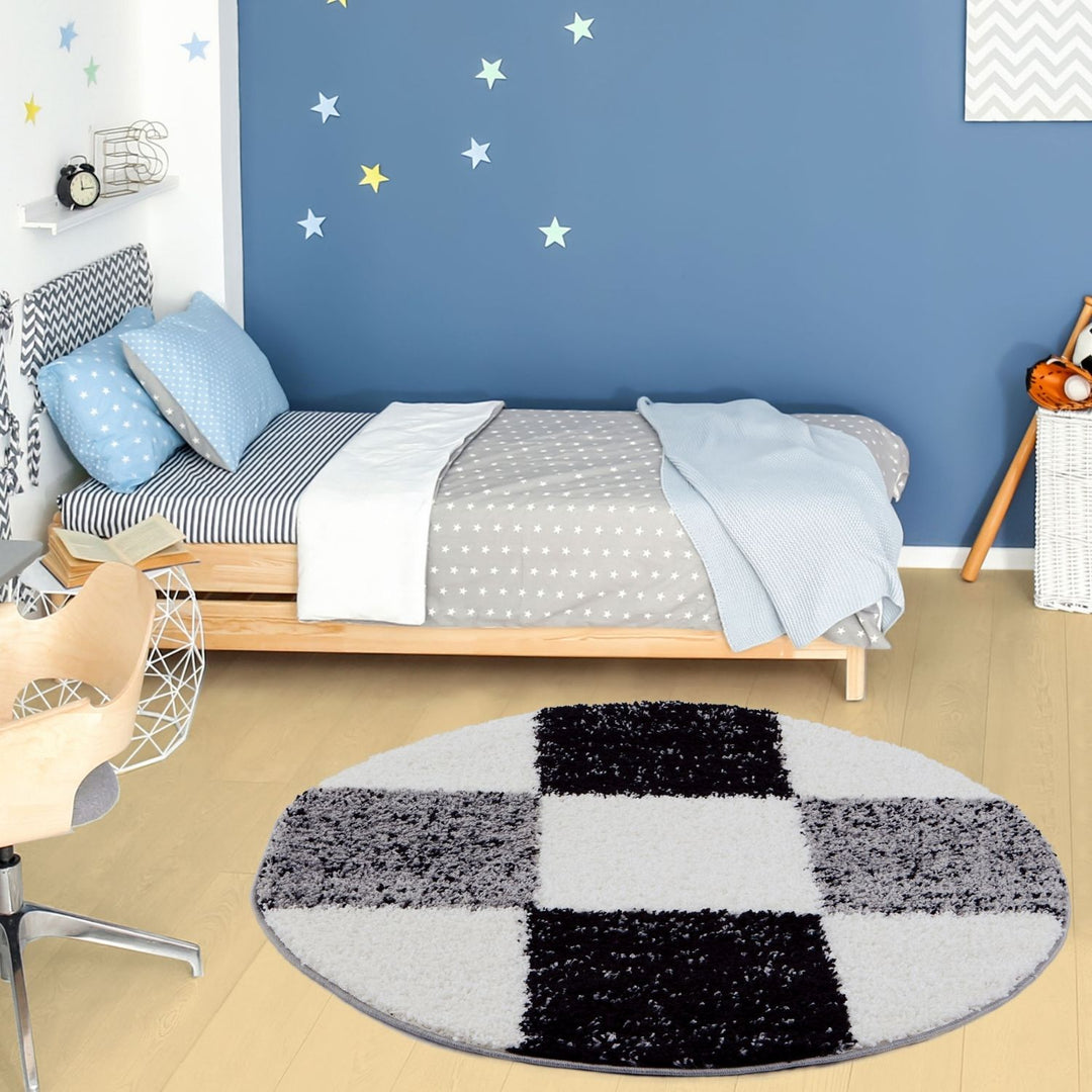 Geometric Design Thick Shaggy Area Rugs Grey