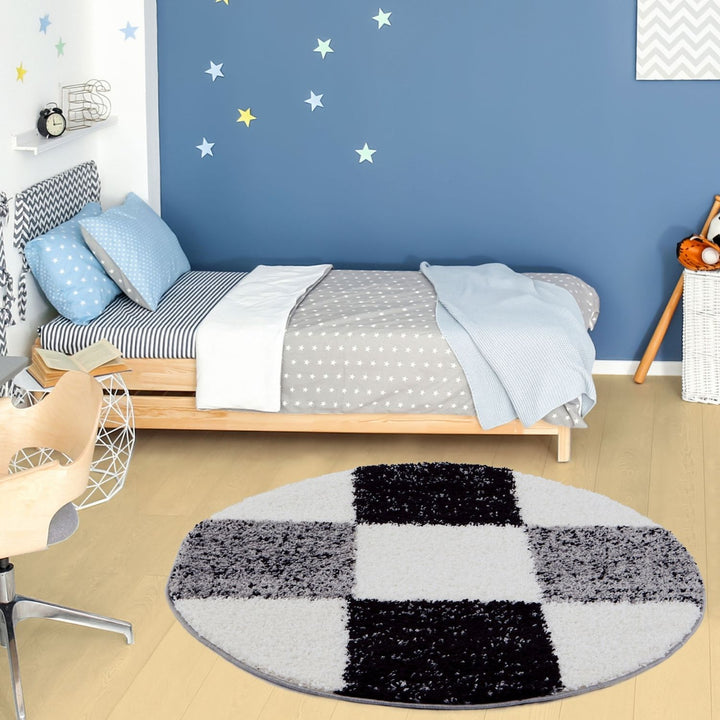 Geometric Design Thick Shaggy Area Rugs Grey