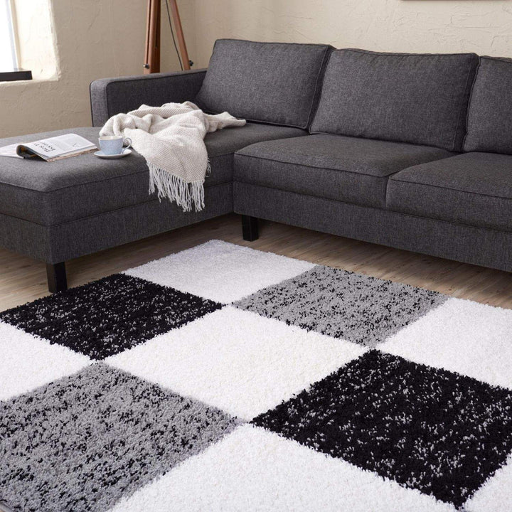 Geometric Design Thick Shaggy Area Rugs Grey