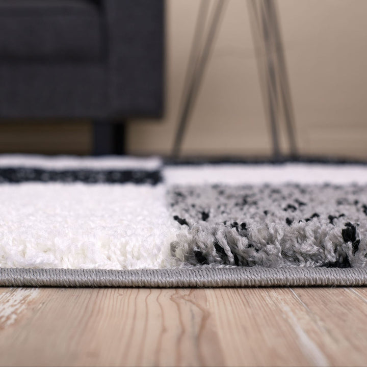 Geometric Design Thick Shaggy Area Rugs Grey