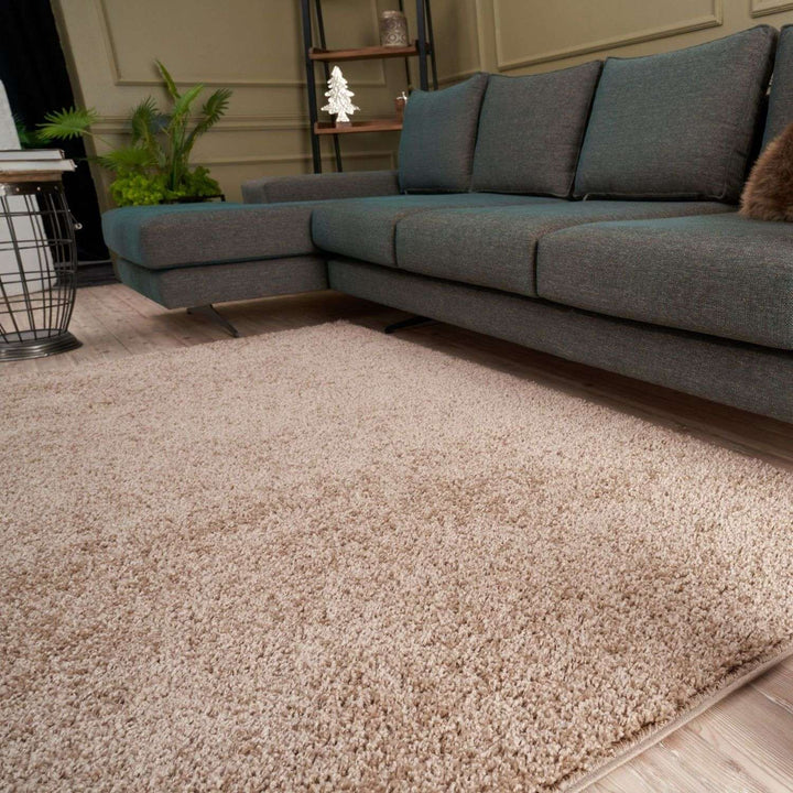 Beige colour Shaggy rug Plain design thick pile, non-shedding.