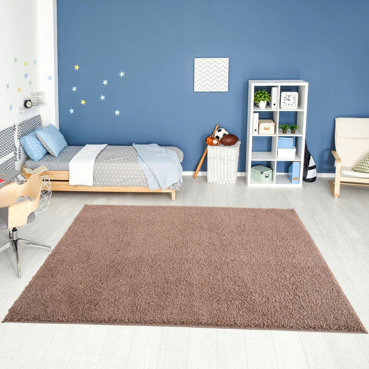 Beige colour Shaggy rug Plain design thick pile, non-shedding.