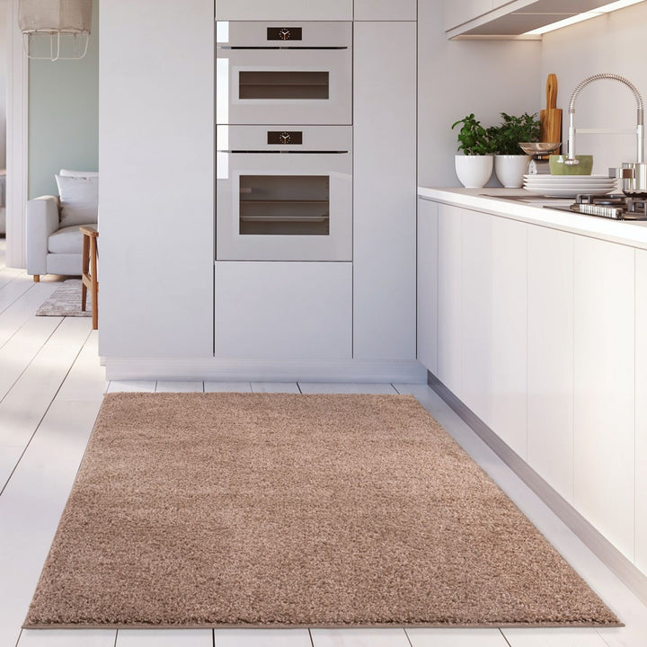 Beige colour Shaggy rug Plain design thick pile, non-shedding.