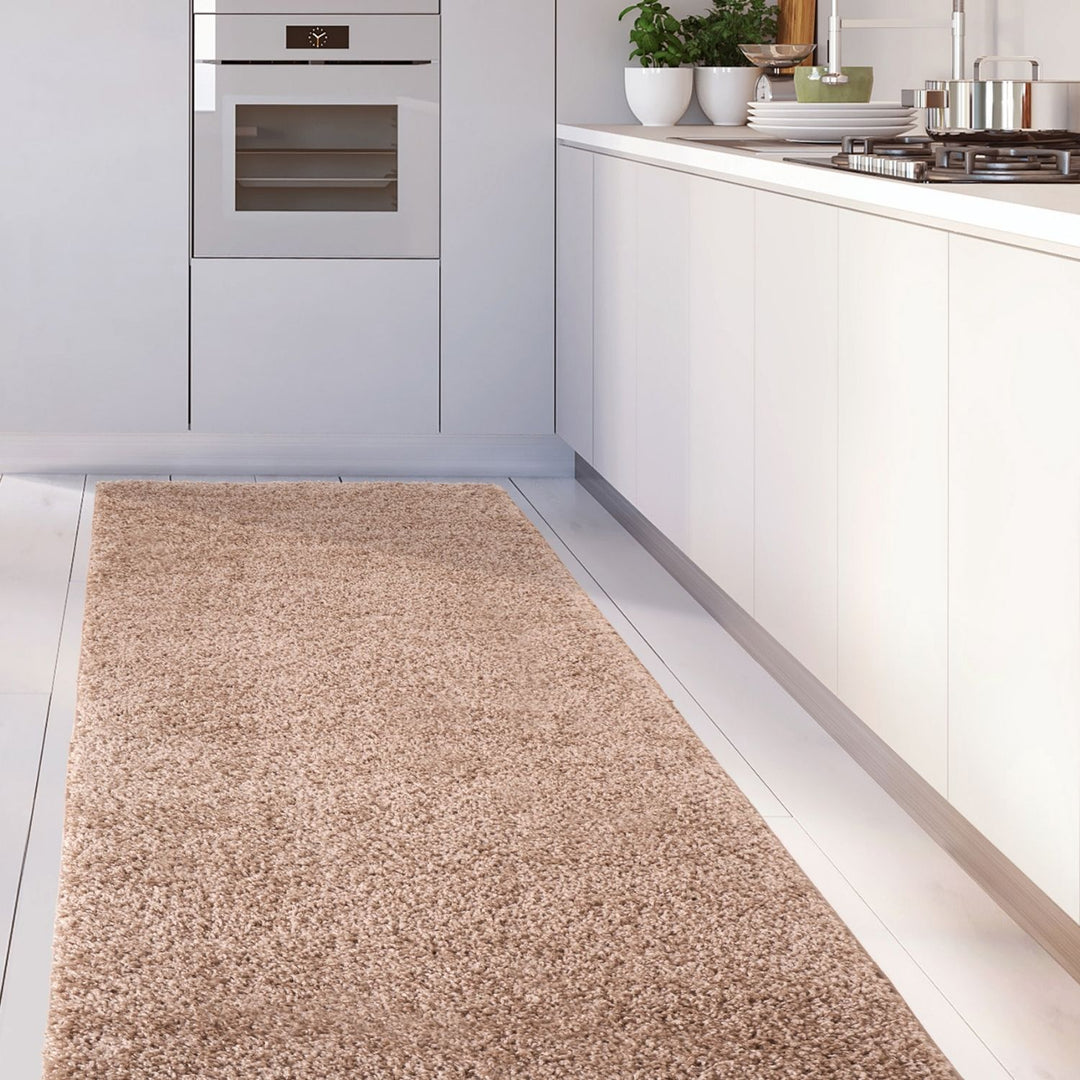 Beige colour Shaggy rug Plain design thick pile, non-shedding.