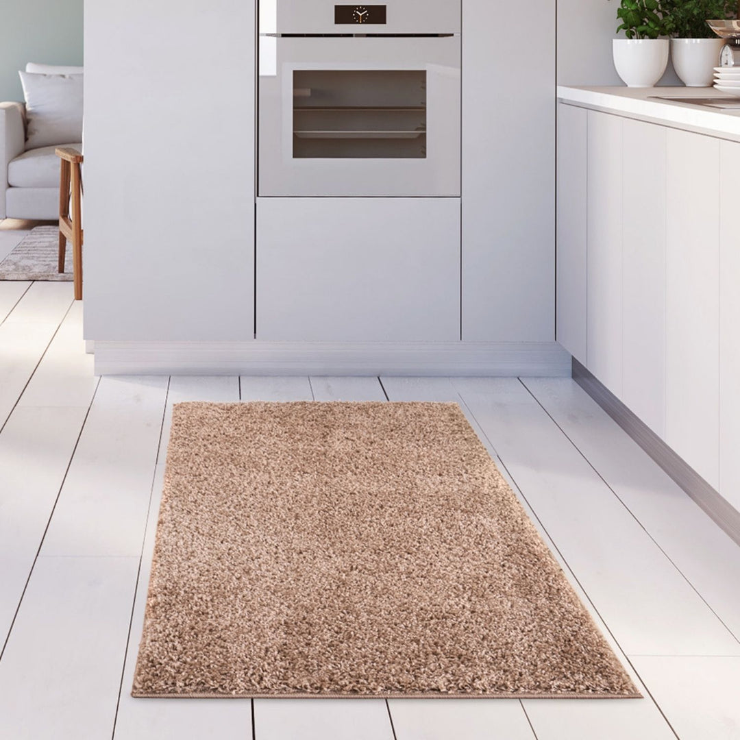 Beige colour Shaggy rug Plain design thick pile, non-shedding.