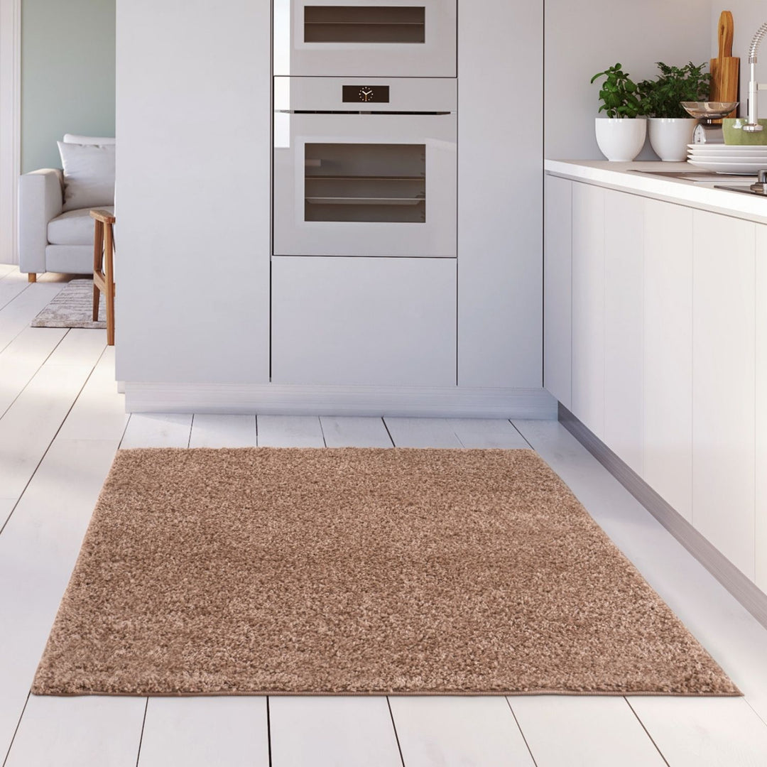 Beige colour Shaggy rug Plain design thick pile, non-shedding.