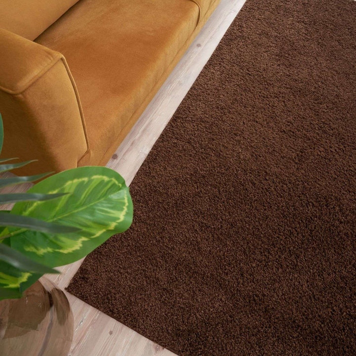 Shaggy Rug Plain Brown non-shedding, high-quality