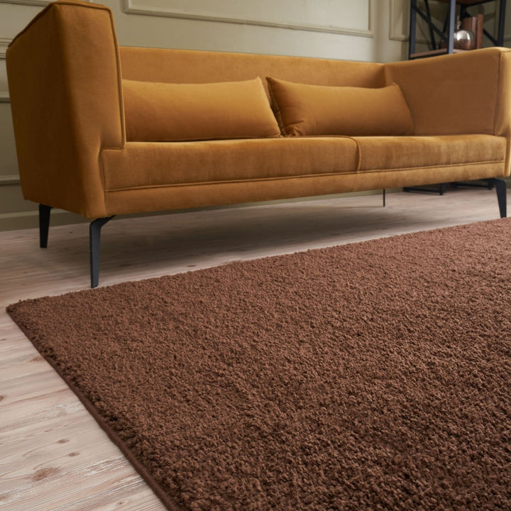 Shaggy Rug Plain Brown non-shedding, high-quality