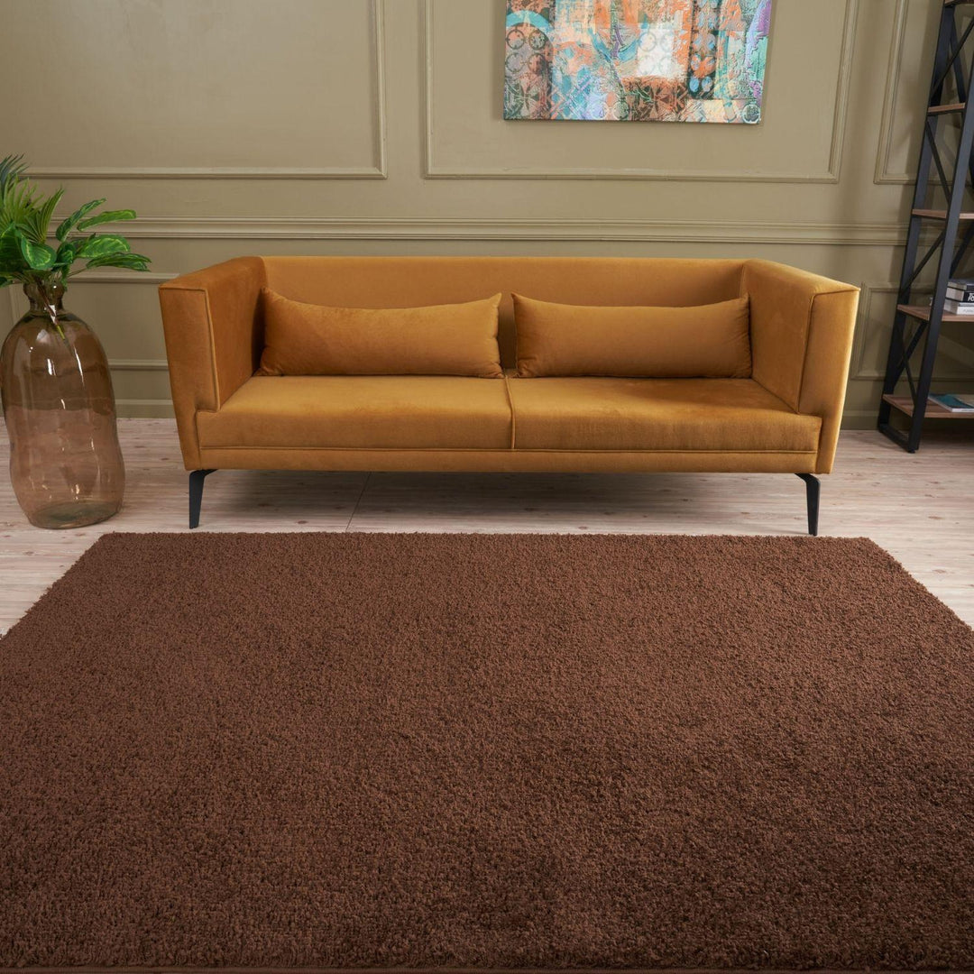 Shaggy Rug Plain Brown non-shedding, high-quality
