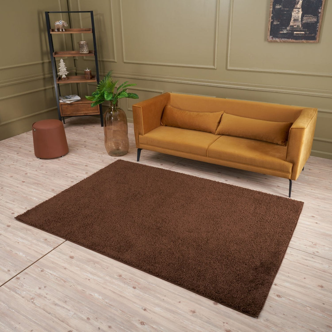 Shaggy Rug Plain Brown non-shedding, high-quality