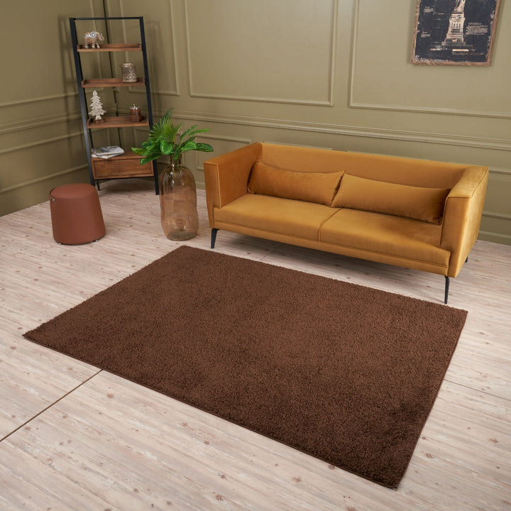 Shaggy Rug Plain Brown non-shedding, high-quality