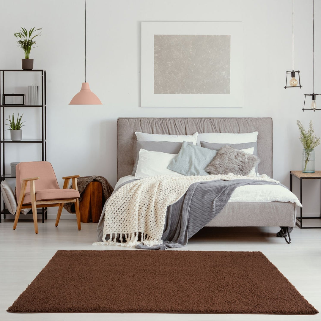 Shaggy Rug Plain Brown non-shedding, high-quality