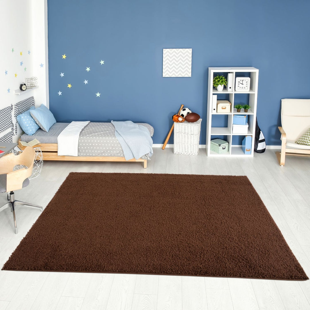 Shaggy Rug Plain Brown non-shedding, high-quality