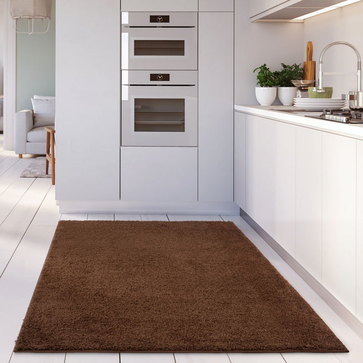 Shaggy Rug Plain Brown non-shedding, high-quality