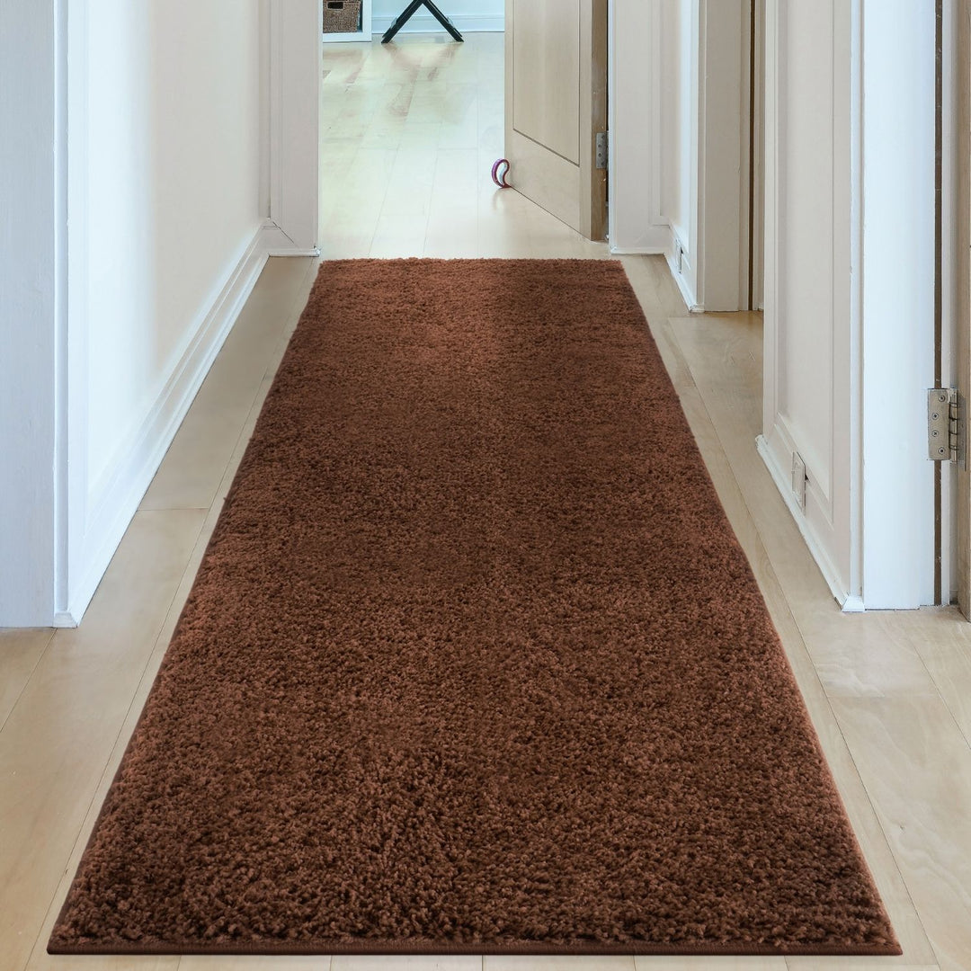 Shaggy Rug Plain Brown non-shedding, high-quality