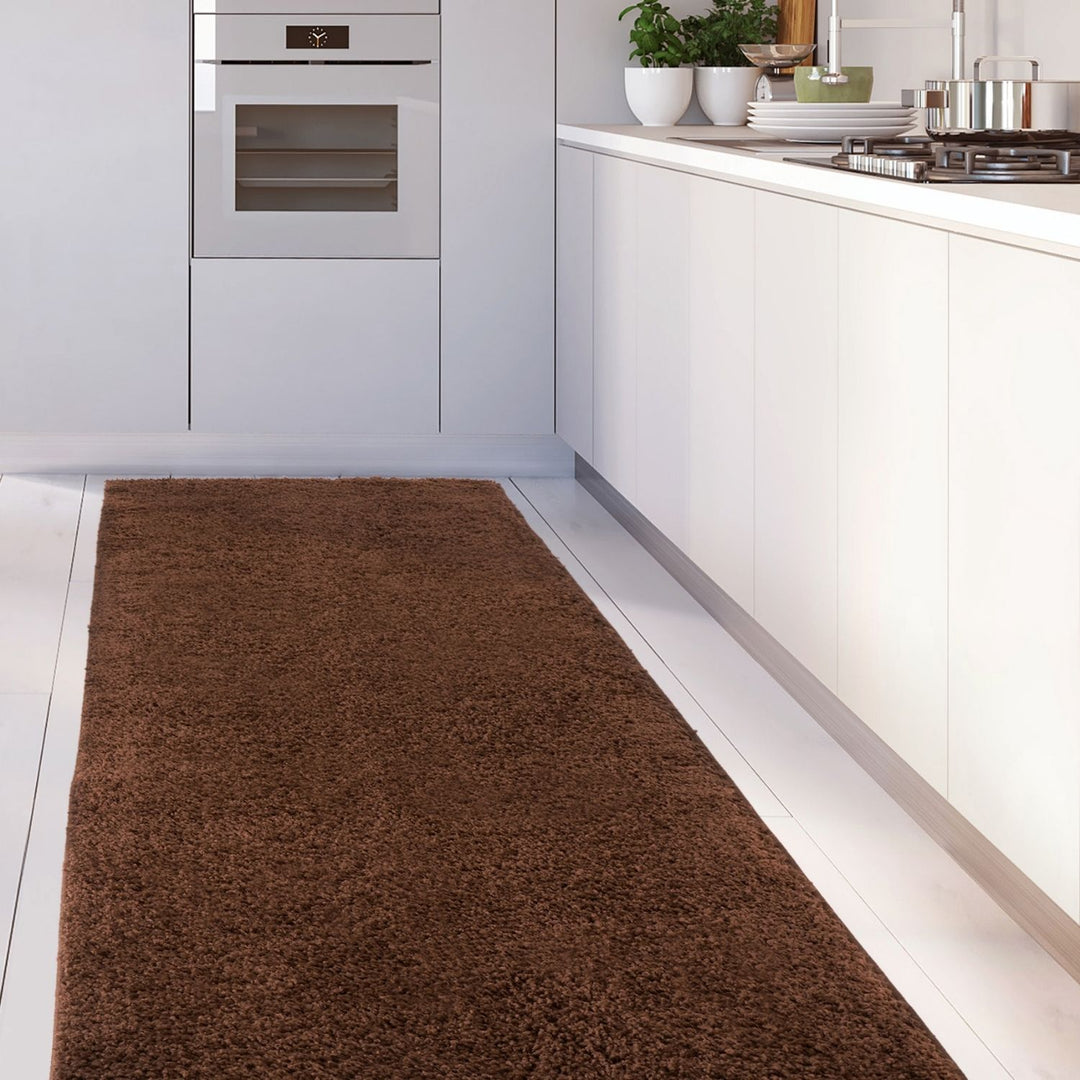 Shaggy Rug Plain Brown non-shedding, high-quality