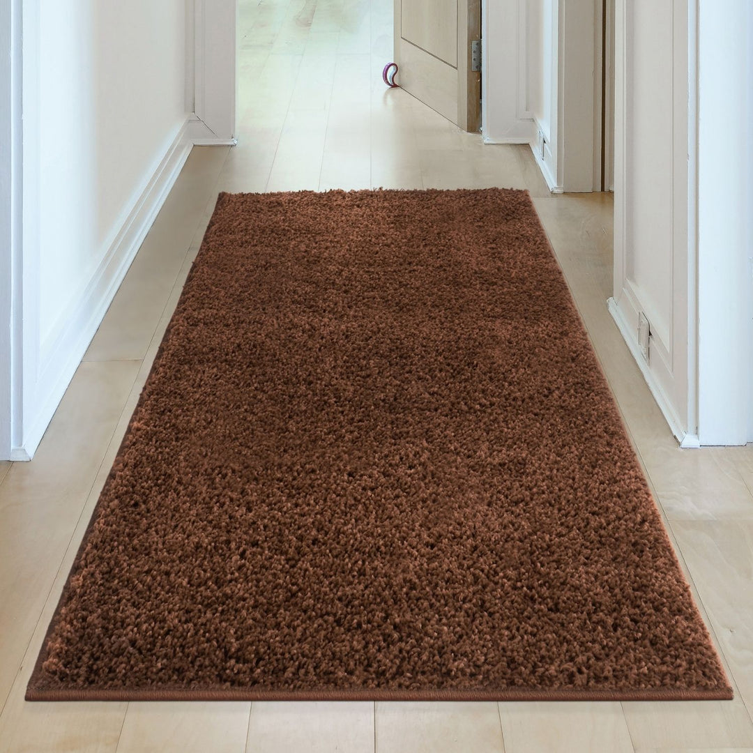 Shaggy Rug Plain Brown non-shedding, high-quality