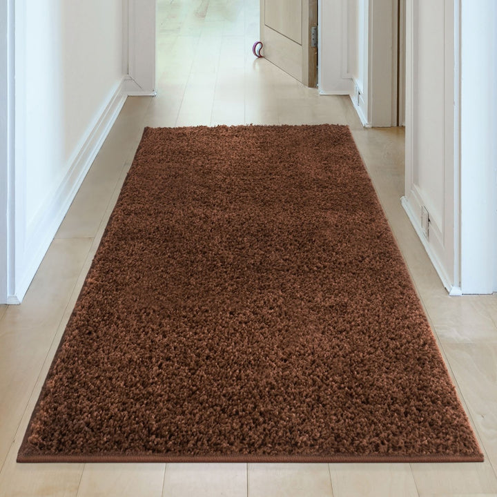 Shaggy Rug Plain Brown non-shedding, high-quality