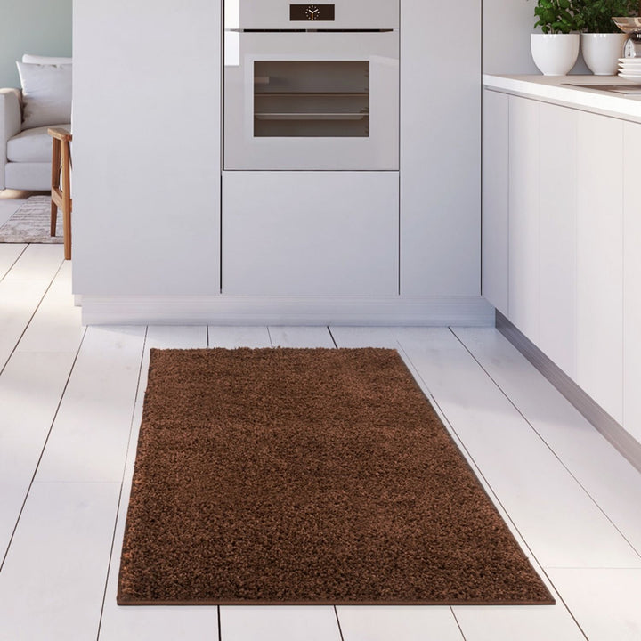 Shaggy Rug Plain Brown non-shedding, high-quality