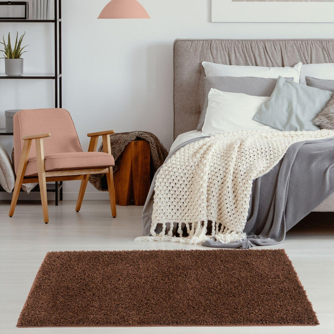 Shaggy Rug Plain Brown non-shedding, high-quality
